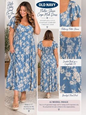 Old Navy Gulf Stream Floral Flutter Sleeve Crepe Midi Dress